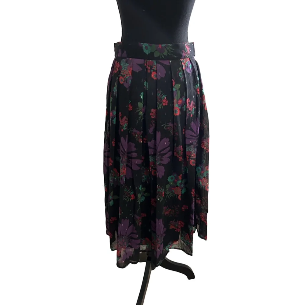 Modcloth Black Floral Midi Skirt Size 8, NWT